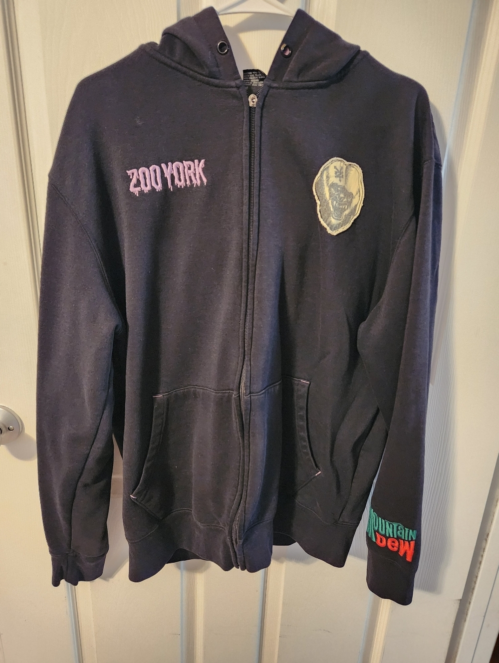 Vintage Mountain Dew Zoo York Black Zip Front Hoodie-See Description